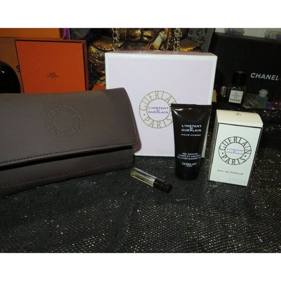 Guerlain Bundle!! L'Instant de Guerlain Gift Set Pouch EDP Shower Gel Jasmine Yl - Picture 2 of 13